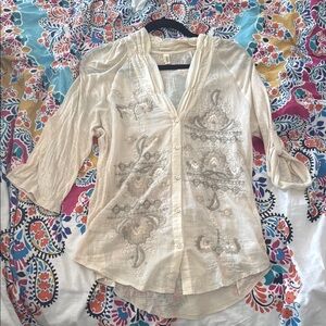 Tiny Anthropologie Bohemian Sheer Blouse with embroidered front size large